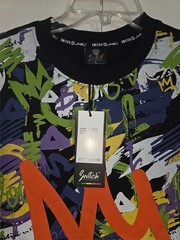Switch Remarkable All Over Graffiti Print Money Tee Black Multicolor Large NWT