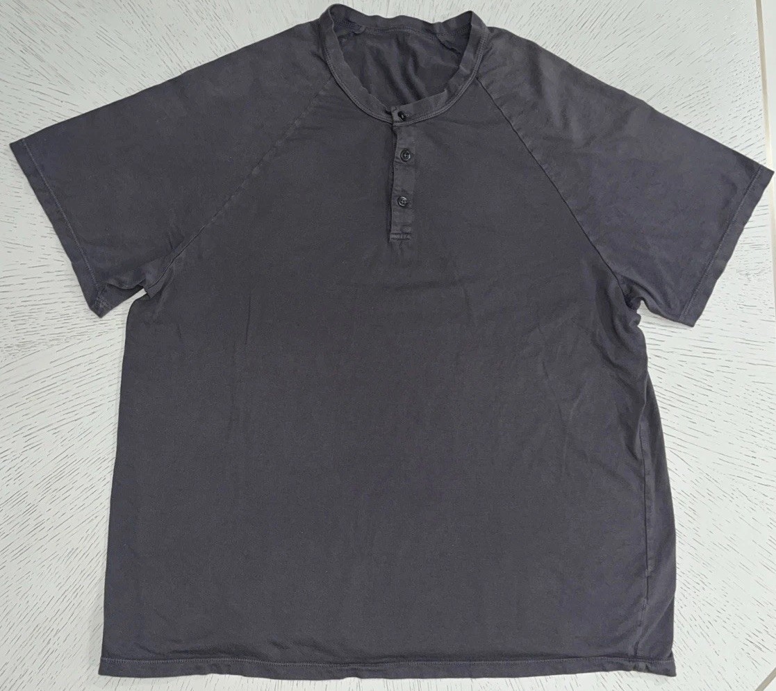James Perse Men 4 T Shirt Henley Large Gray Short Sleeve Casual Stylish Designer