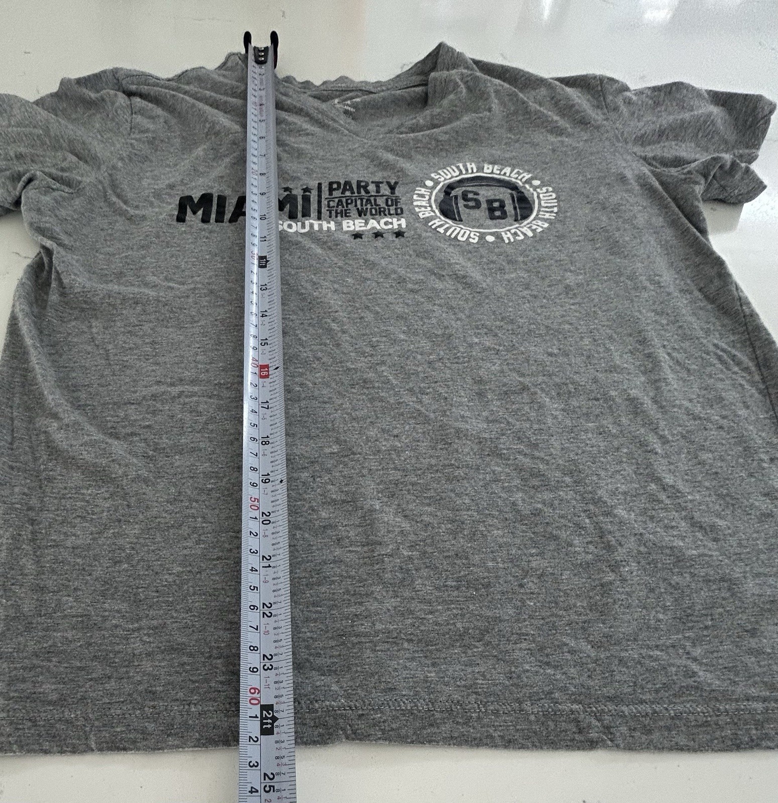 Miami South Beach “Party Capital of the World” Surf Style T-Shirt (Gray, Size L) gallery