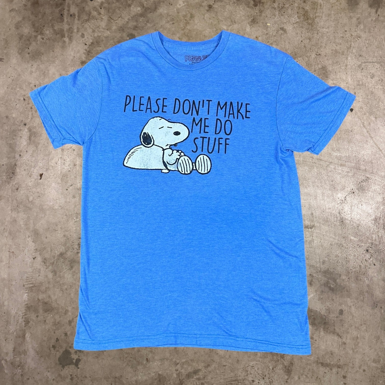 Peanuts Snoopy Please Don't Make Me Do Stuff T-Shirt Graphic Tee Blue Men Size M gallery