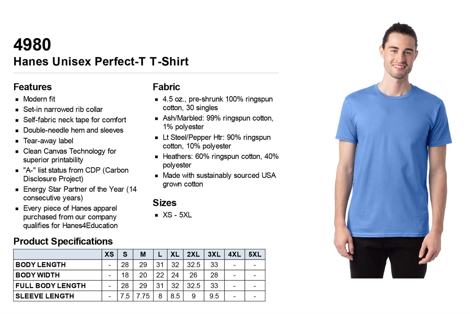 Hanes Mens T-Shirt Ringspun Cotton 4.5 oz Light Weight S-3XL M-4980 gallery