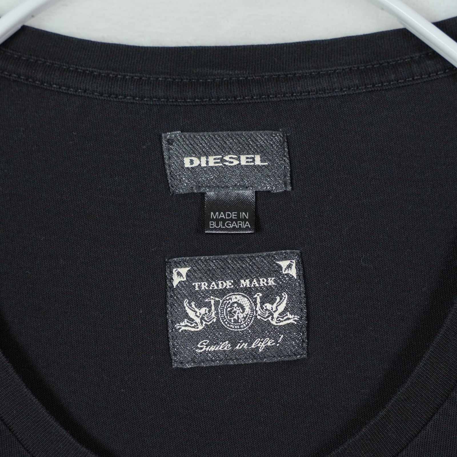 Diesel Mens Black Scoop Neck Pocket T-Shirt Metal Logo Plaque XL Cotton Bulgaria gallery