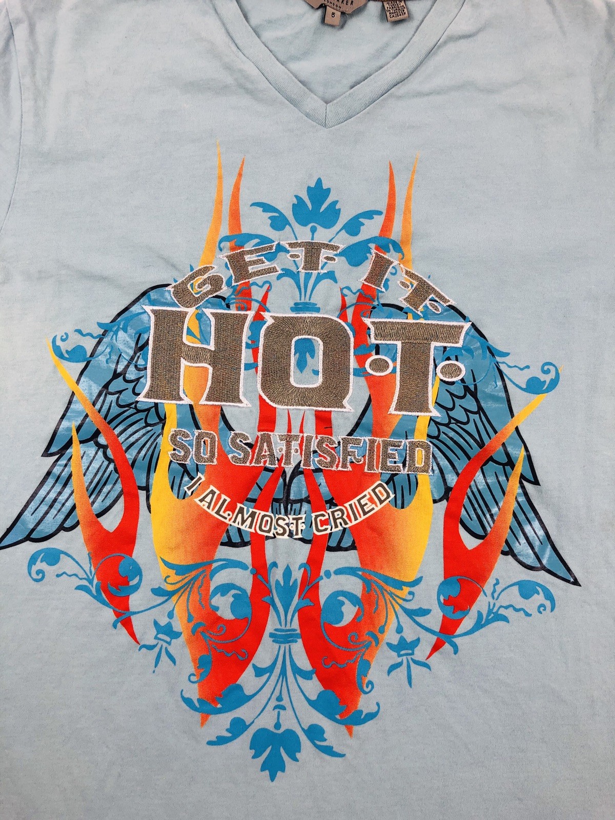 Ted Baker London Graphic T-Shirt Men’s sz 5 M Blue " Get it Hot So Satisfied Cr" gallery