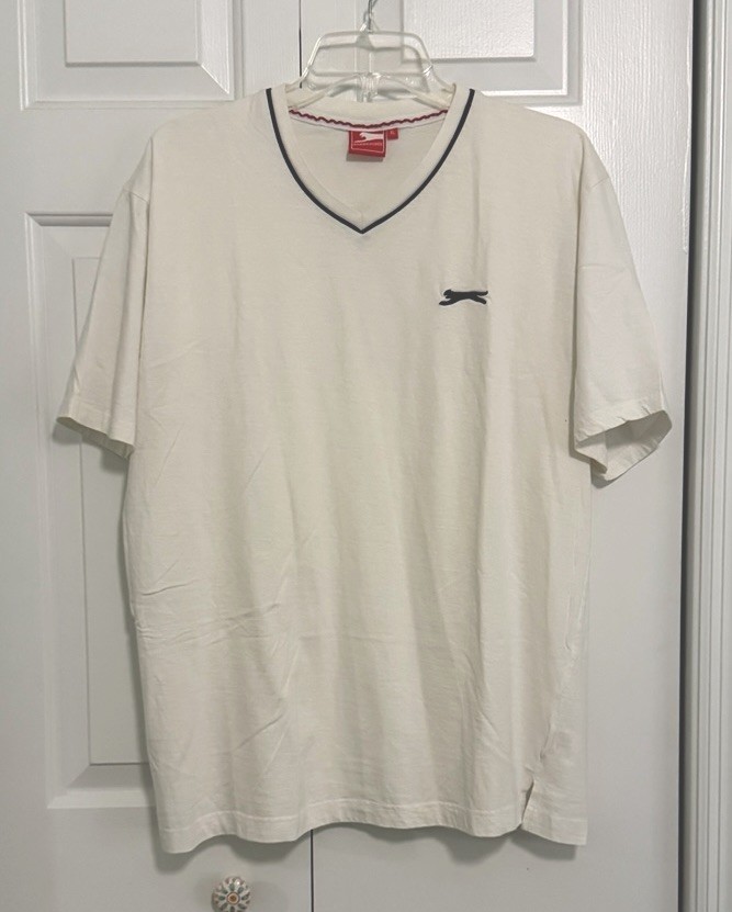 Slazenger T Shirt Mens XL White Short Sleeve V Neck Logo Sports Casual Outdoors gallery
