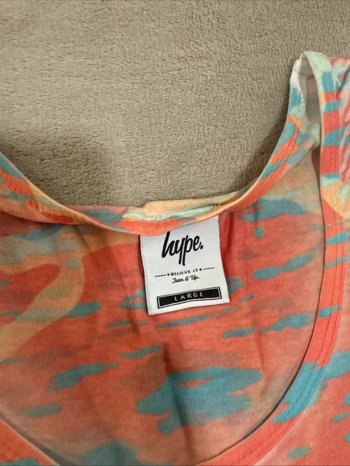 Hype Men’s Tank Top Large Camo pink teal green blue cream mango Distressed gallery