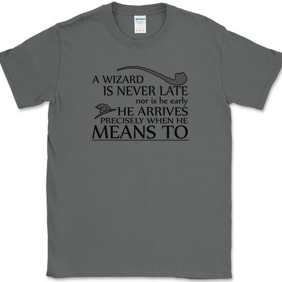 A Wizard Is Never Late T-Shirt Funny Magic Fantasy Text Tee gallery