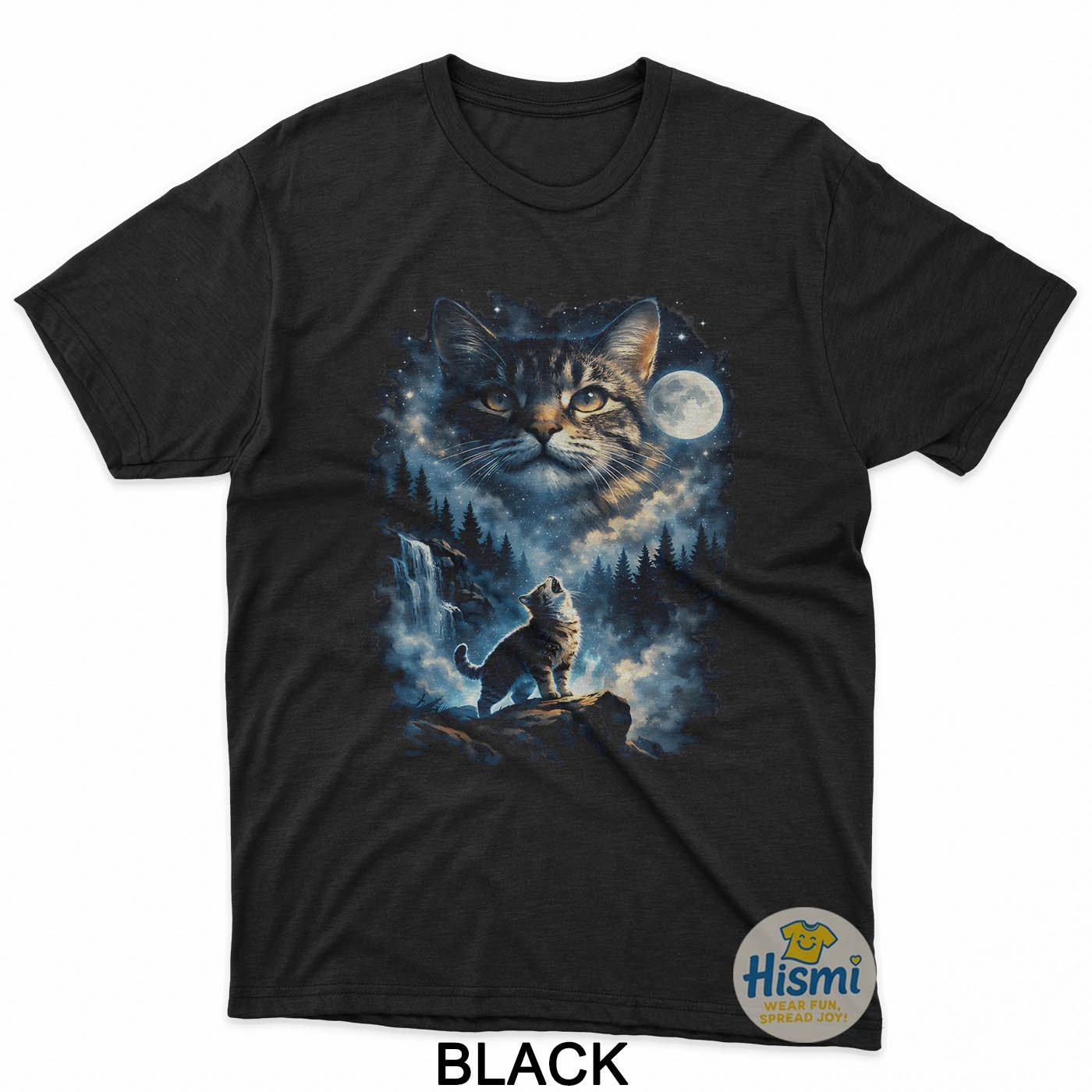 Cat Howling At Moon Black T-Shirt