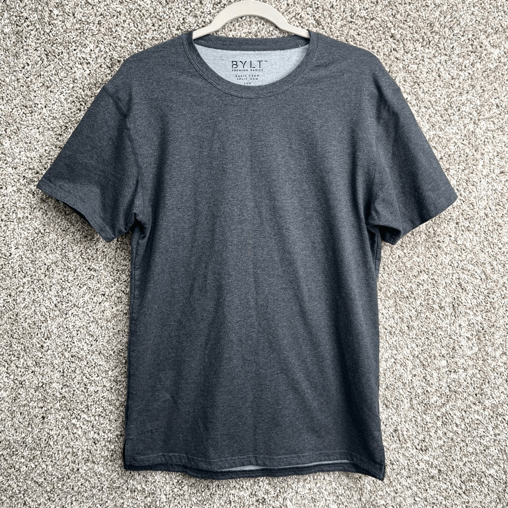 BYLT T-Shirt Men’s Medium Dark Gray Basic Crew Neck Split Hem Lux Short Sleeve