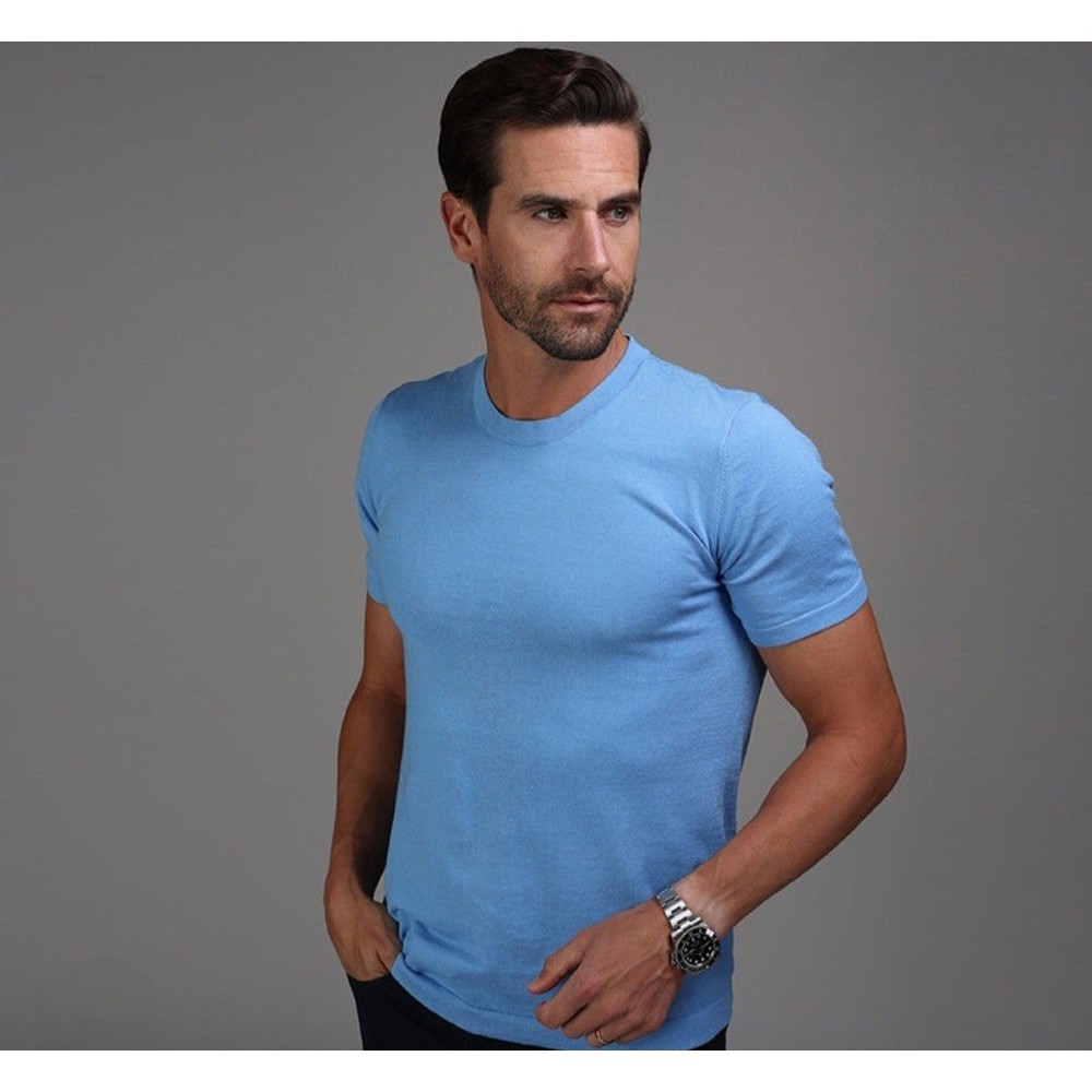 NWT Collars and Co Lucca Luxury Touch Cotton And Silk T-Shirt Blue Size 2XL
