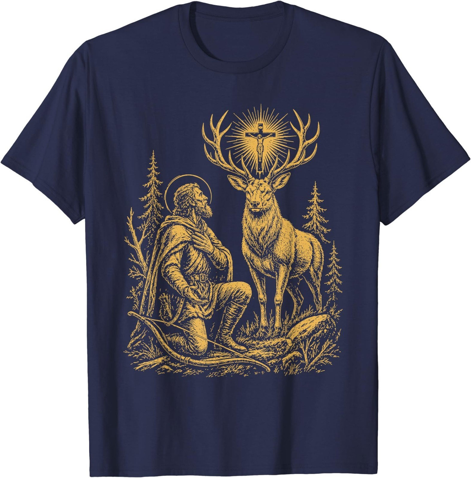 St. Hubert and the Stag Christian Hunter Vision Art T-Shirt gallery