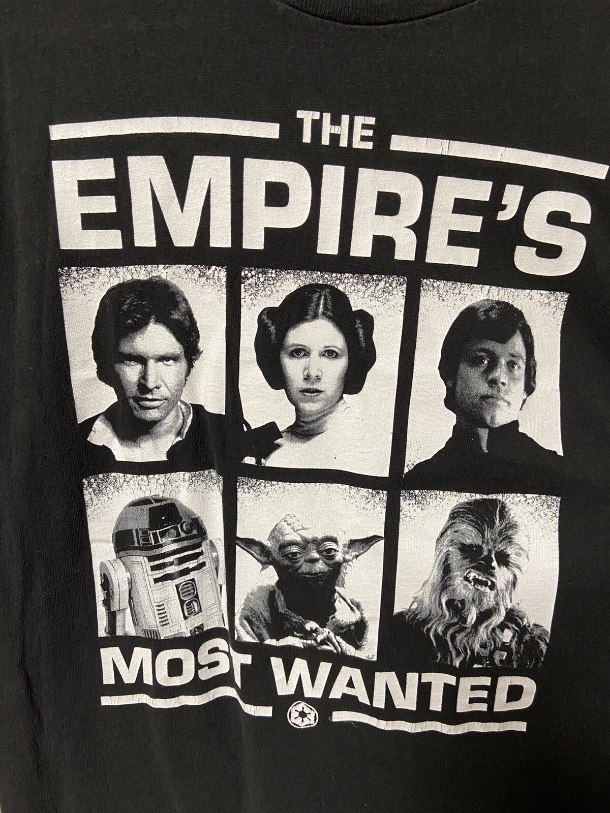 STAR WARS The Empires Most Wanted T-shirt Luke Leia Chewy Han R2 Yoda Sz L gallery