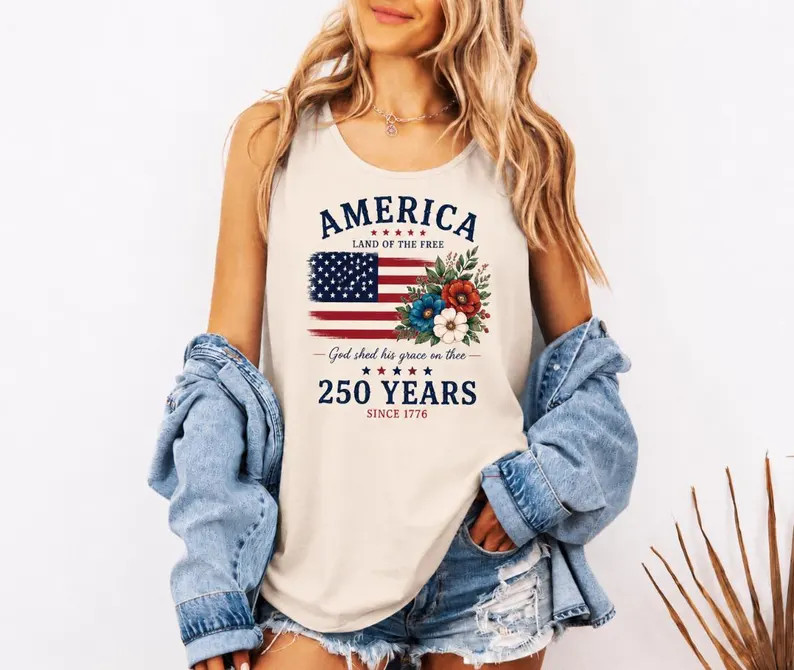America Flag Floral Tank Top Patriotic USA Anniversary gallery