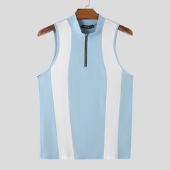 Tops 2025 American Style Fashion Men’S Spliced Contrast Zipper Design Vests Summ