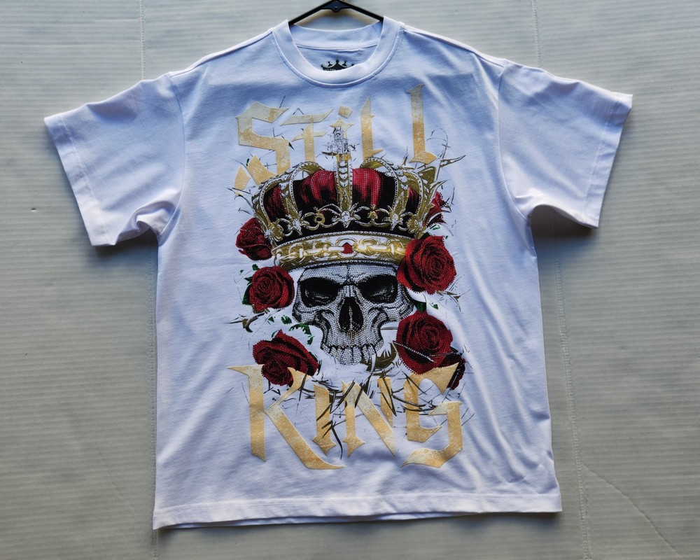 Heads or Tails Men’s Apparel Sequined King Skull T-Shirt – Size: Medium