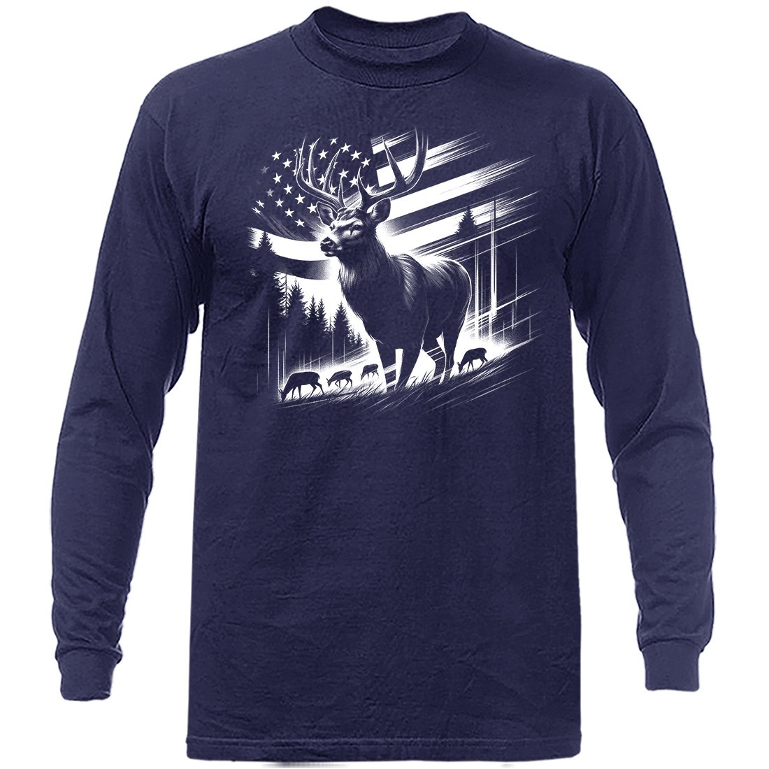 American Flag Deer Hunting Buck Wildlife Wilderness Outdoor Nature Long Sleeve gallery