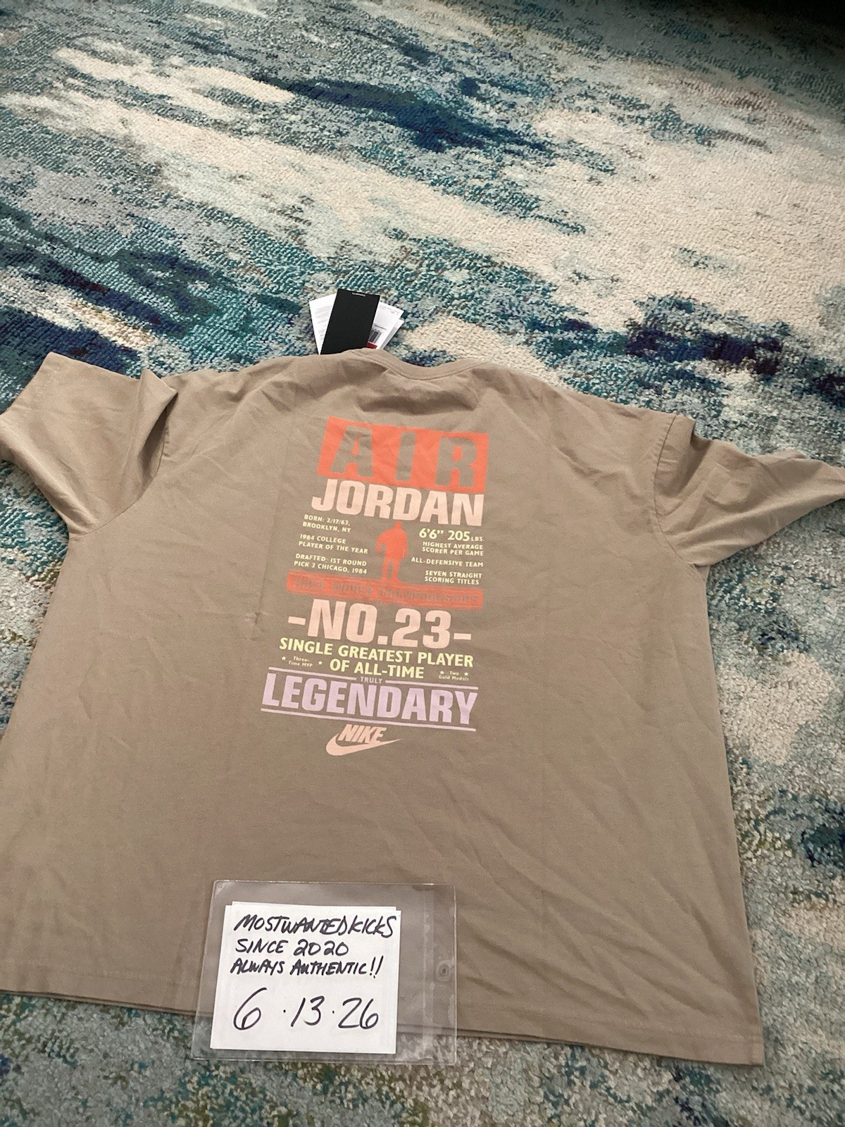 NWT Nike Air Jordan Flight Oversized T-Shirt Khaki & Iced Carmine Men’s Sz L gallery