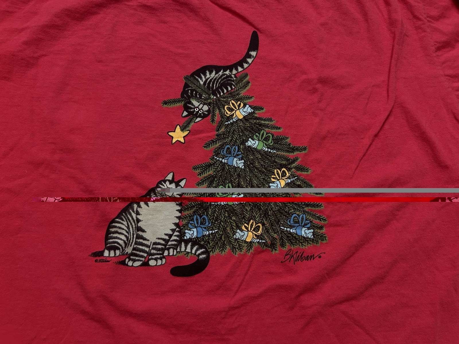 B. Kliban Cat Christmas Tree Crazy Shirts Candy Apple Red Dyed T-Shirt 3XL gallery