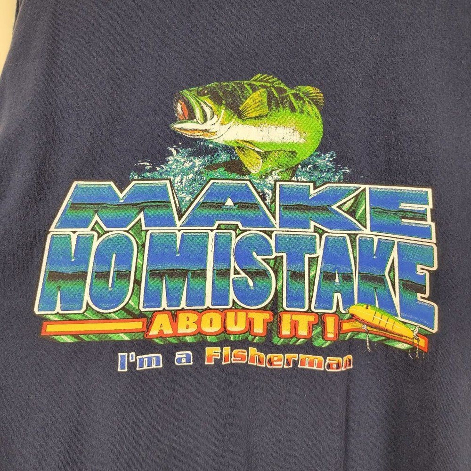 Gildan Cotton Graphic T Shirt Mens Size L Navy Blue Fisherman Make No Mistake gallery