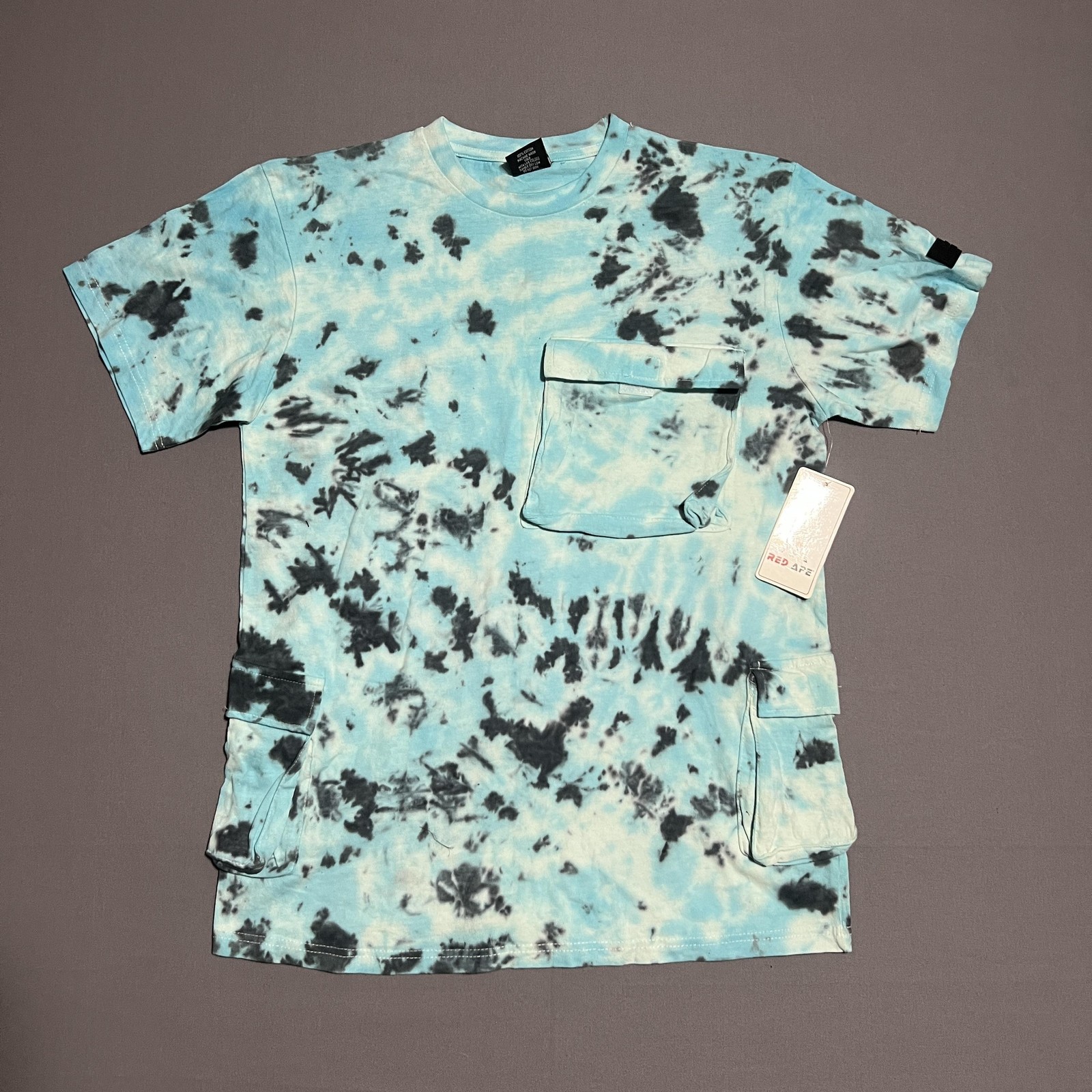 Red Ape Shirt Mens XL Blue Tie Dye Utility Cargo Pocket Streetwear Tee Top