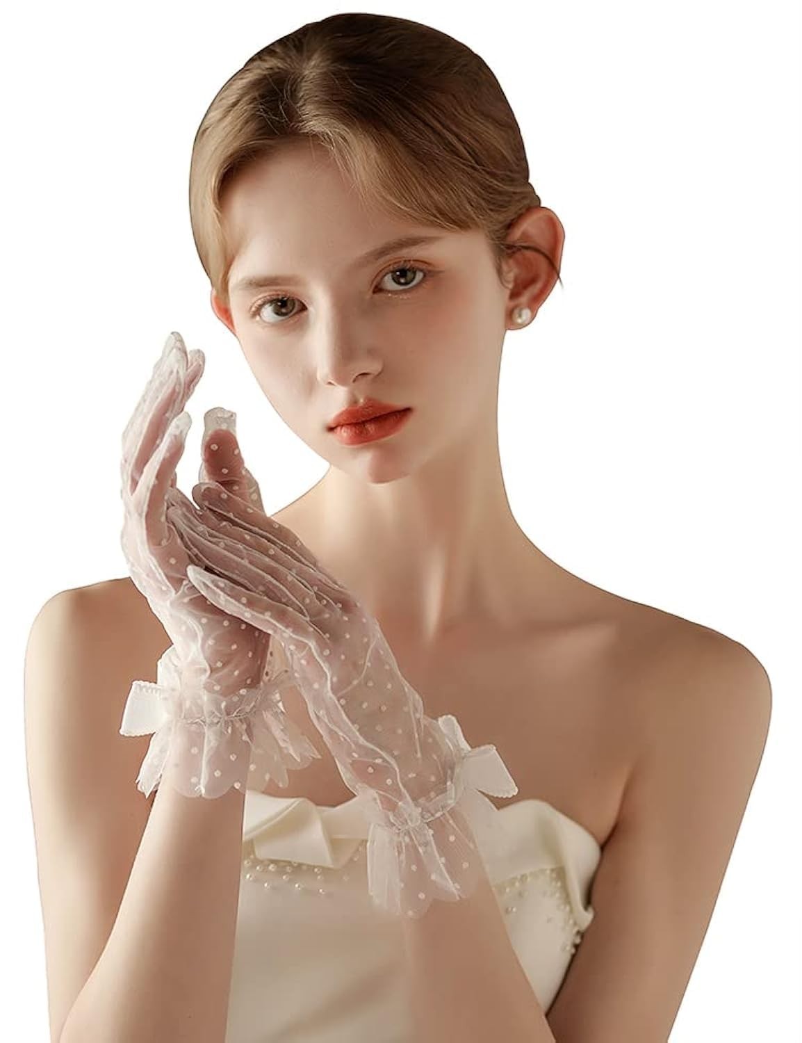 Lace Glove with Bow Wedding Floral Tulle Gloves Opera Tea Party Gloves for Fo…