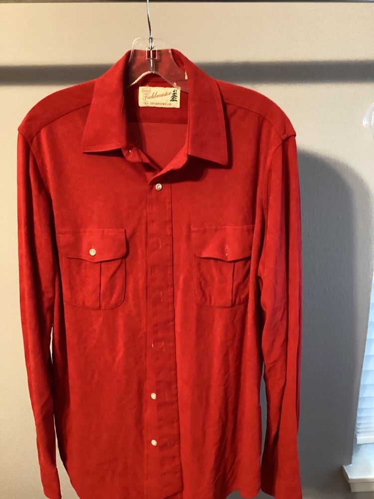 70s mens Lrg VTG Sears Fieldmaster Triacetate nylon velour feel hunting shirt