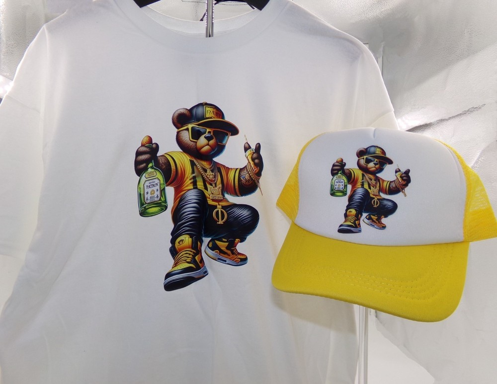 Patron Bear – Shirt and Hat set men – Size XL, Casual T-Shirt, Trucker Hat