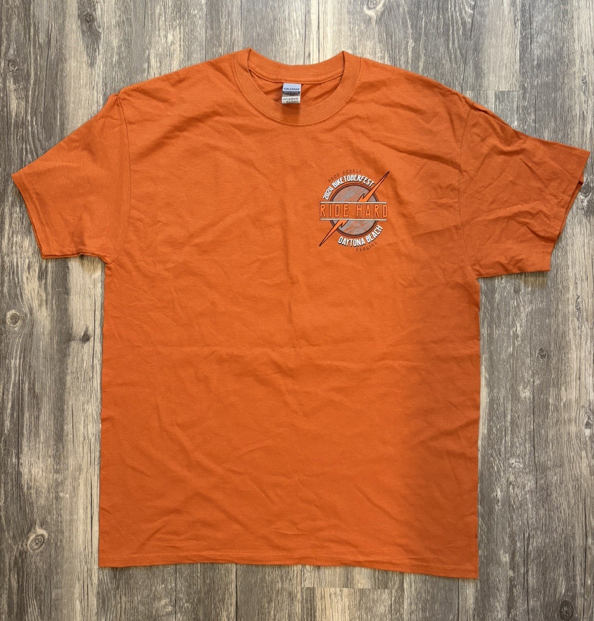 Men’s Daytona Beach, FL 2024 Biketoberfest Bike Week Orange T-Shirt – Size L