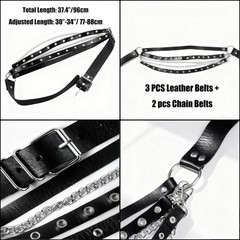 Punk Goth PU Leather Layered Wasit Belt for Women, Adjustable Grunge Emo Rave…