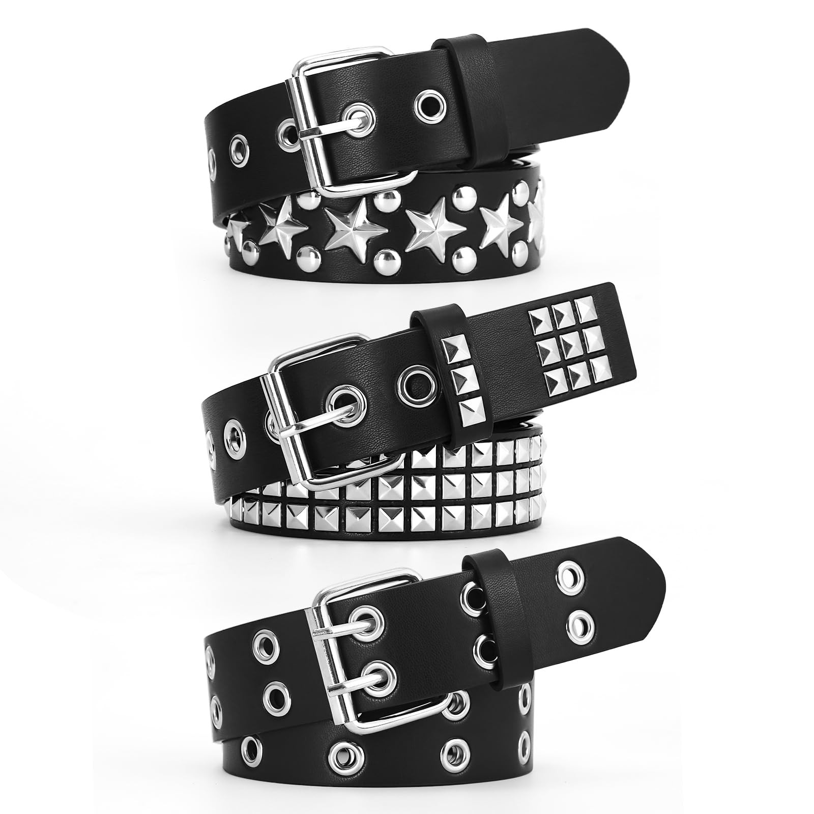 3 Pcs Studded Belt Y2K Metal Goth Punk Rock Rivet Belt with Bright Pyramid St…