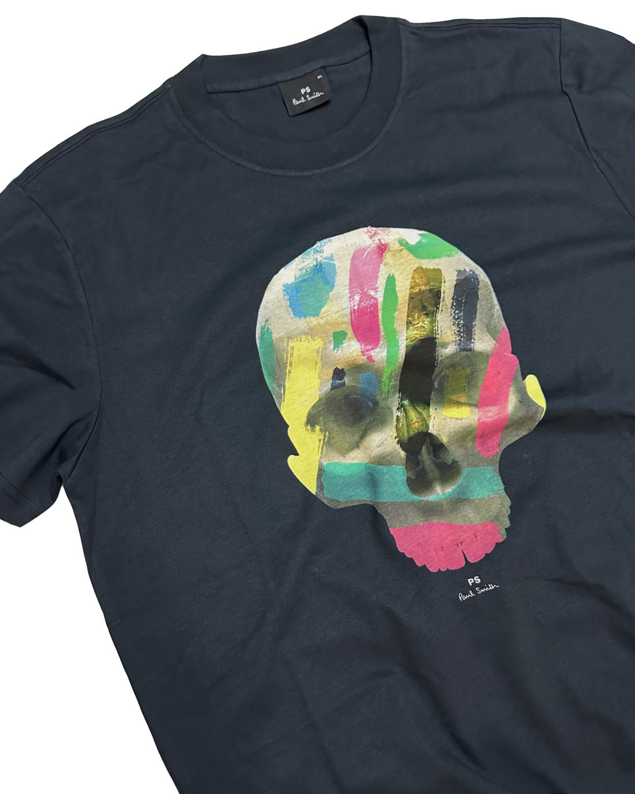 PAUL SMITH DEEP NAVY T-SHIRT / TOP 100% ORGANIC COTTON SKULL PRINT NWT SZ- L gallery