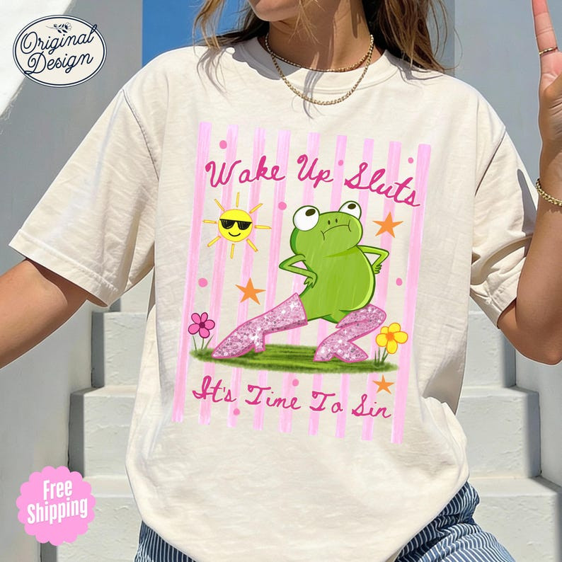Wake Up Sluts It's Time To Sin Frog Shirt Funny Girls Trip Party Graphic Tee gallery