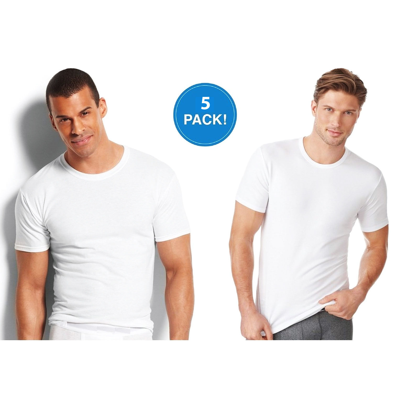 Fruit of the Loom Men’s 5-Pack White 100% Cotton Crew T-Shirts Small 34-36 IN