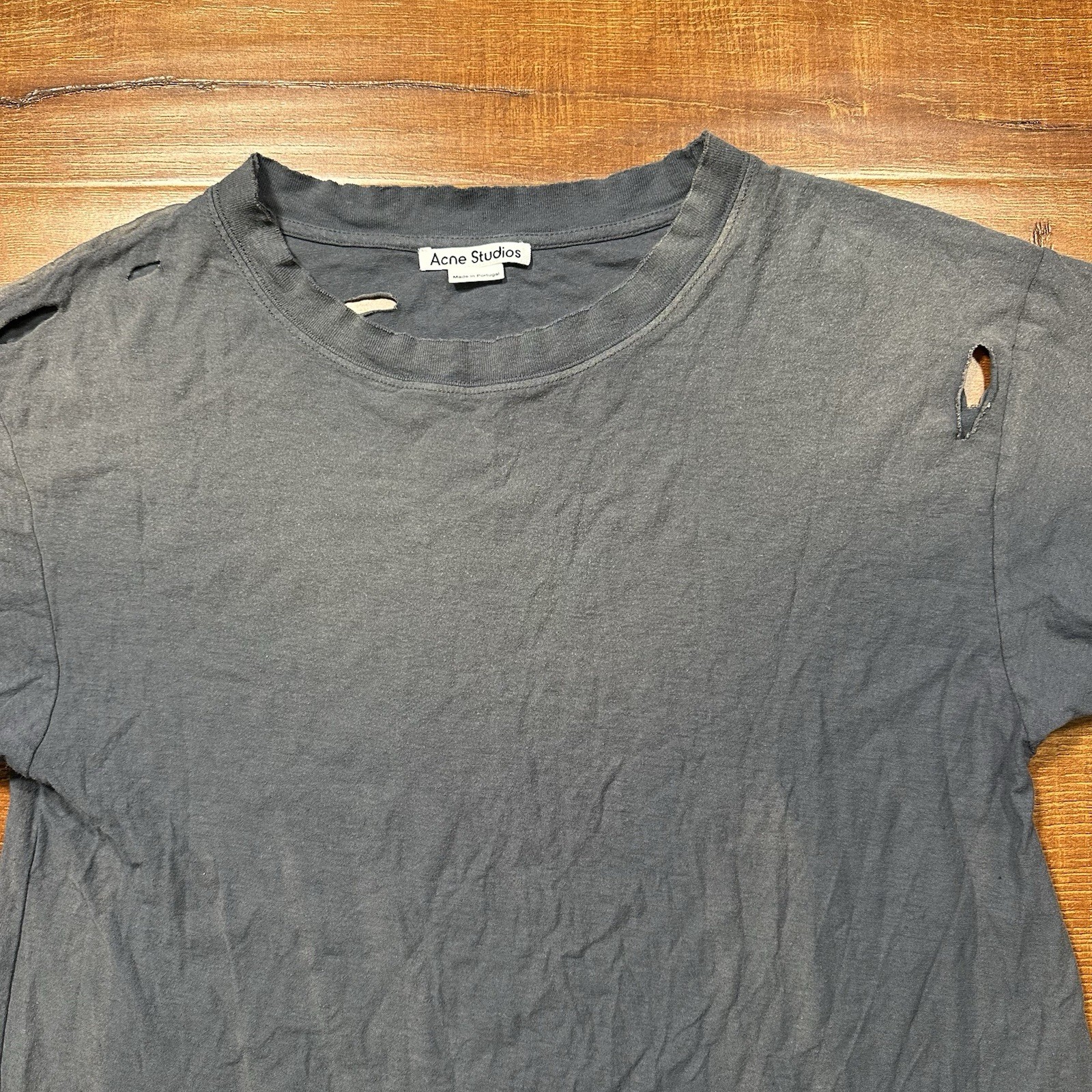 Acne Studios Oversized Boxy T Shirt Mens 2XS Gray Thrashed Distressed Portugal gallery