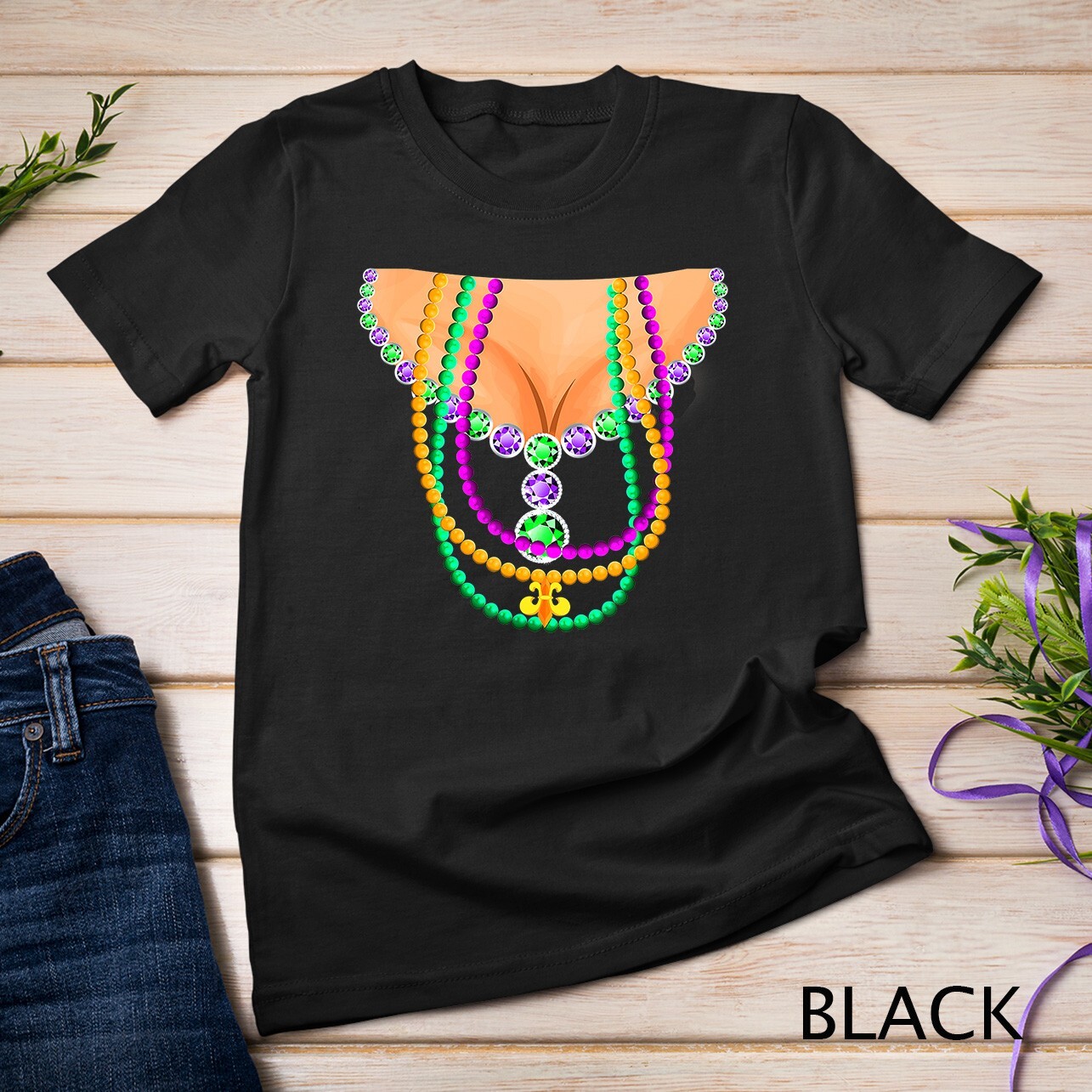 Women Mardi Gras Costume Shirt Mask Busty Beads Boobs T-Shirt Unisex T-shirt gallery