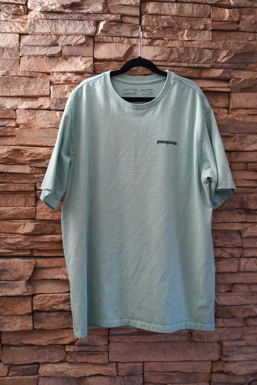 Patagonia Responsibili-Tee Men’s M Sage Green Cotton Crew Neck Logo Graphic Tee gallery