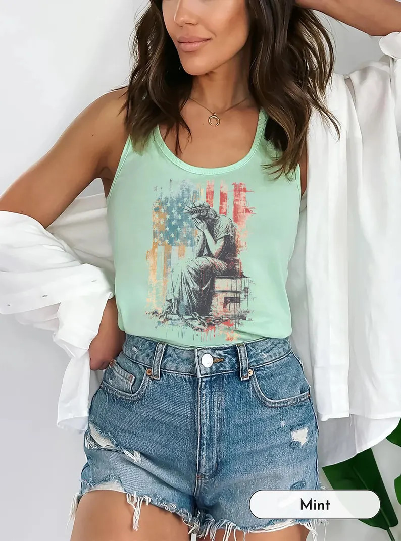 Statue of Liberty Crying Tank Top USA Patriotic American gallery