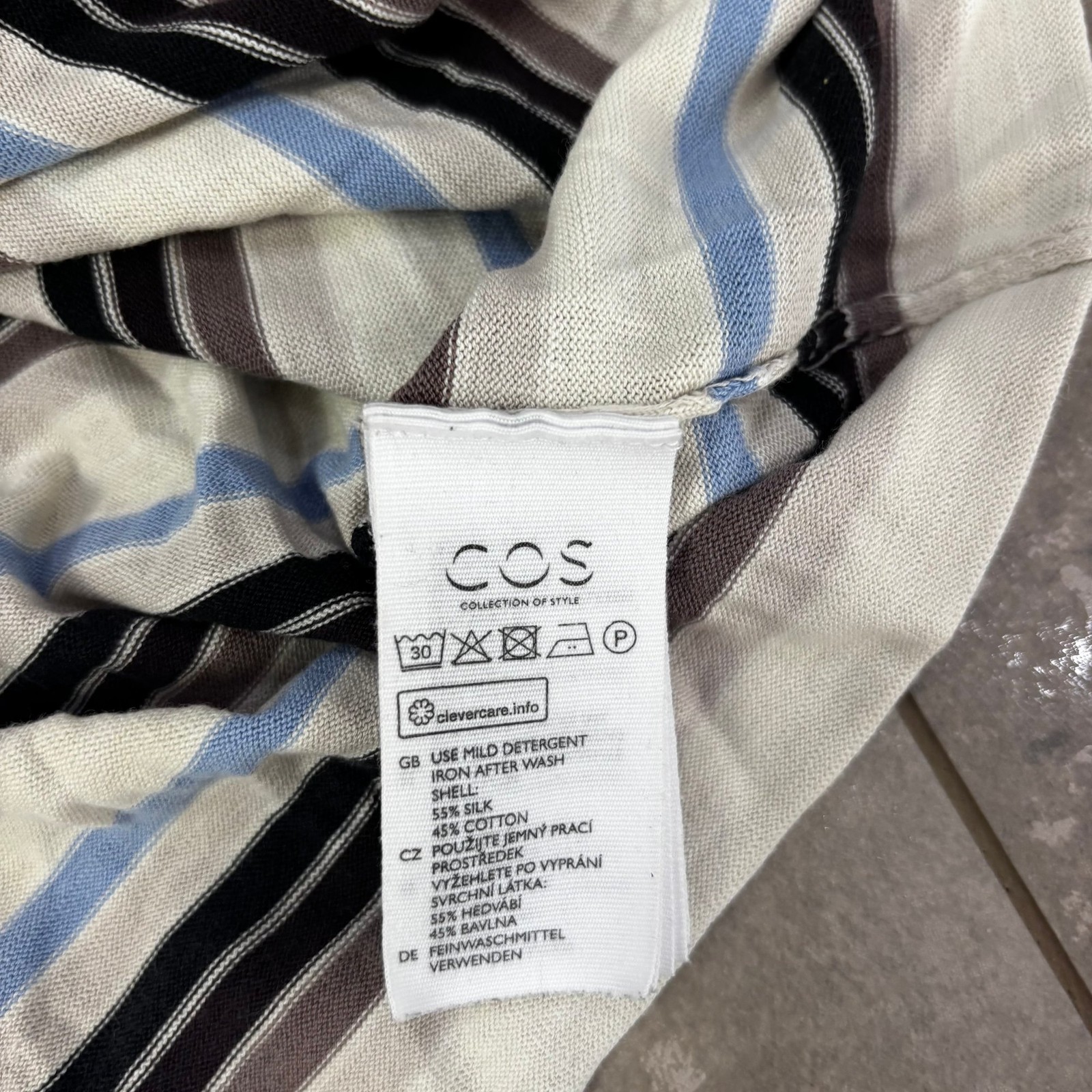 COS Striped T-Shirt Men's L Multicoloured Silk Cotton Crew Neck gallery