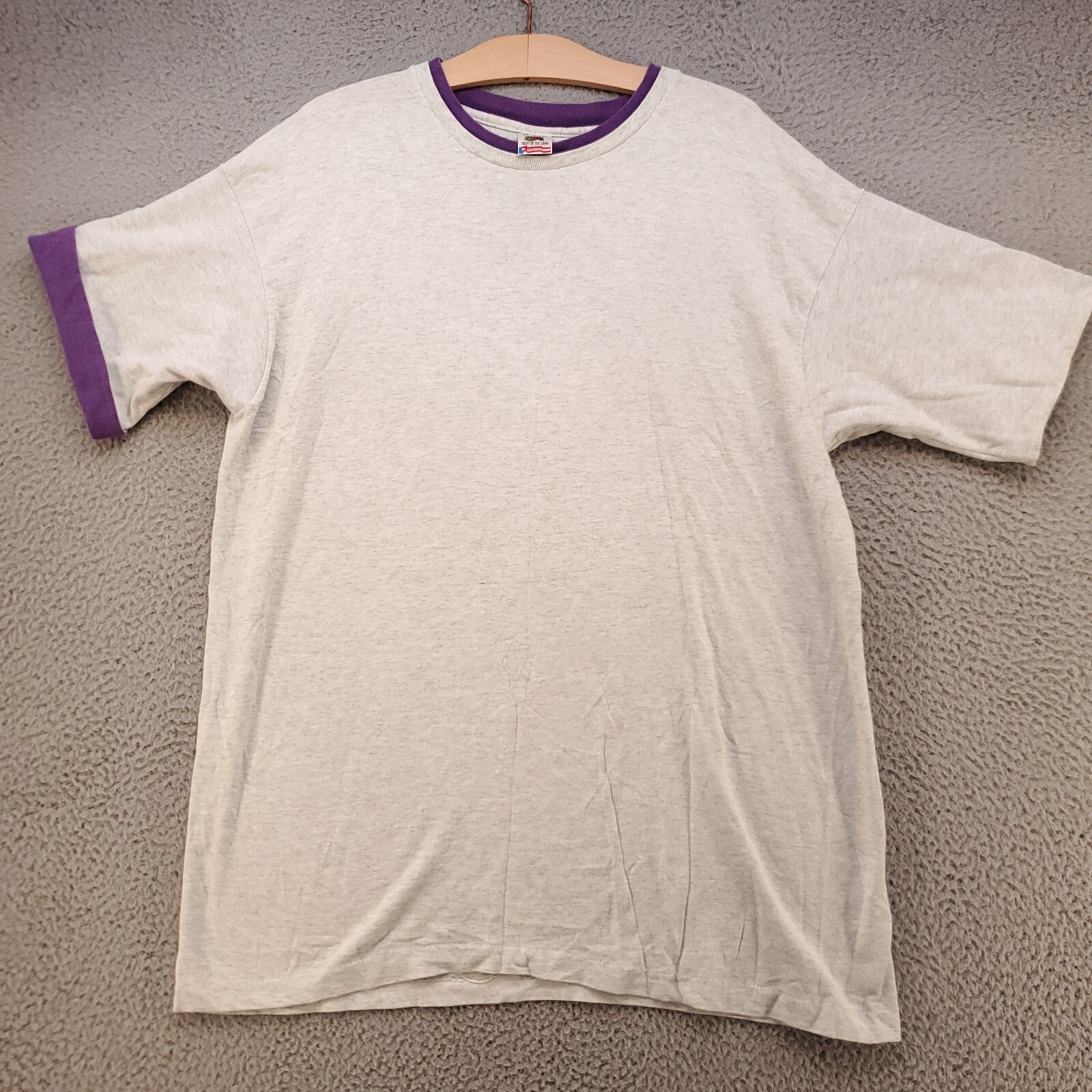 Vintage Fruit Of The Loom Shirt Mens XL Gray Purple Cuff 90s Skater Ringer USA gallery