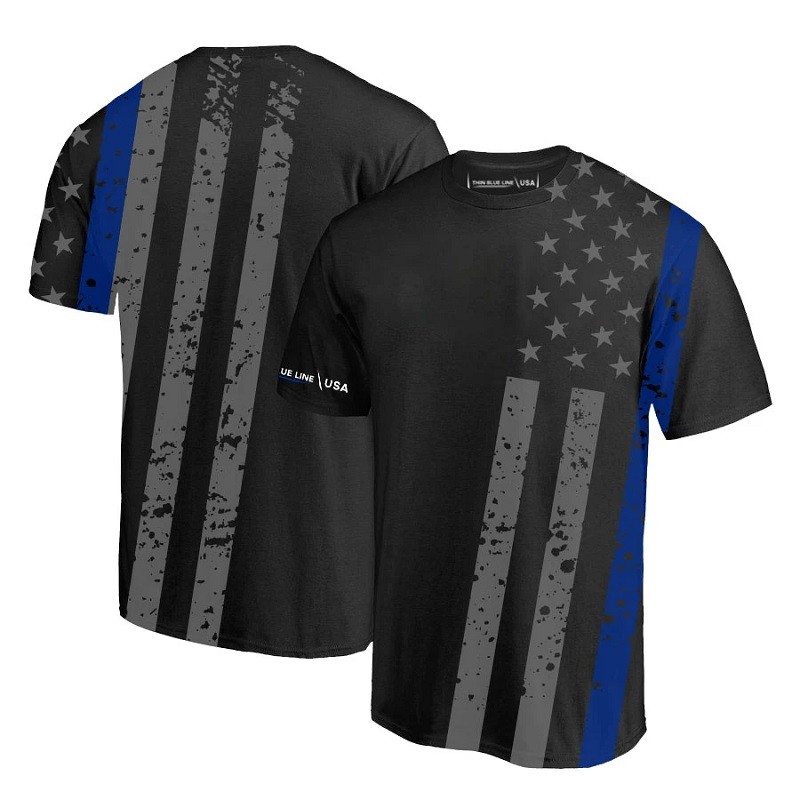 Thin Blue Line Men's Distressed American Flag Dry Wicking Tee Athletic T-Shirt gallery