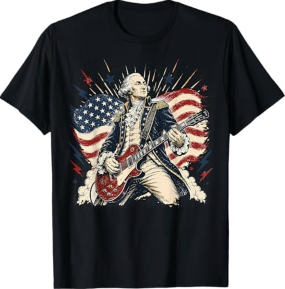 George Washington Playing Guitar 4th July 250th Anniversary T-Shirt gallery