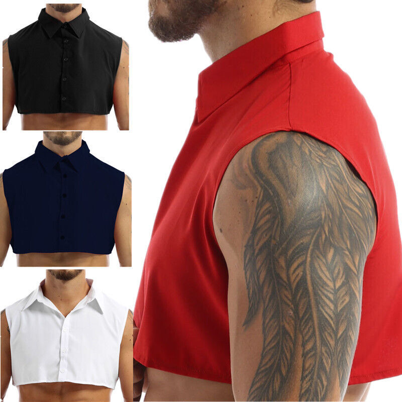 Men Shirt Turn Down Blouse Fake Crop Top Solid Color Collared Necklace Collar gallery