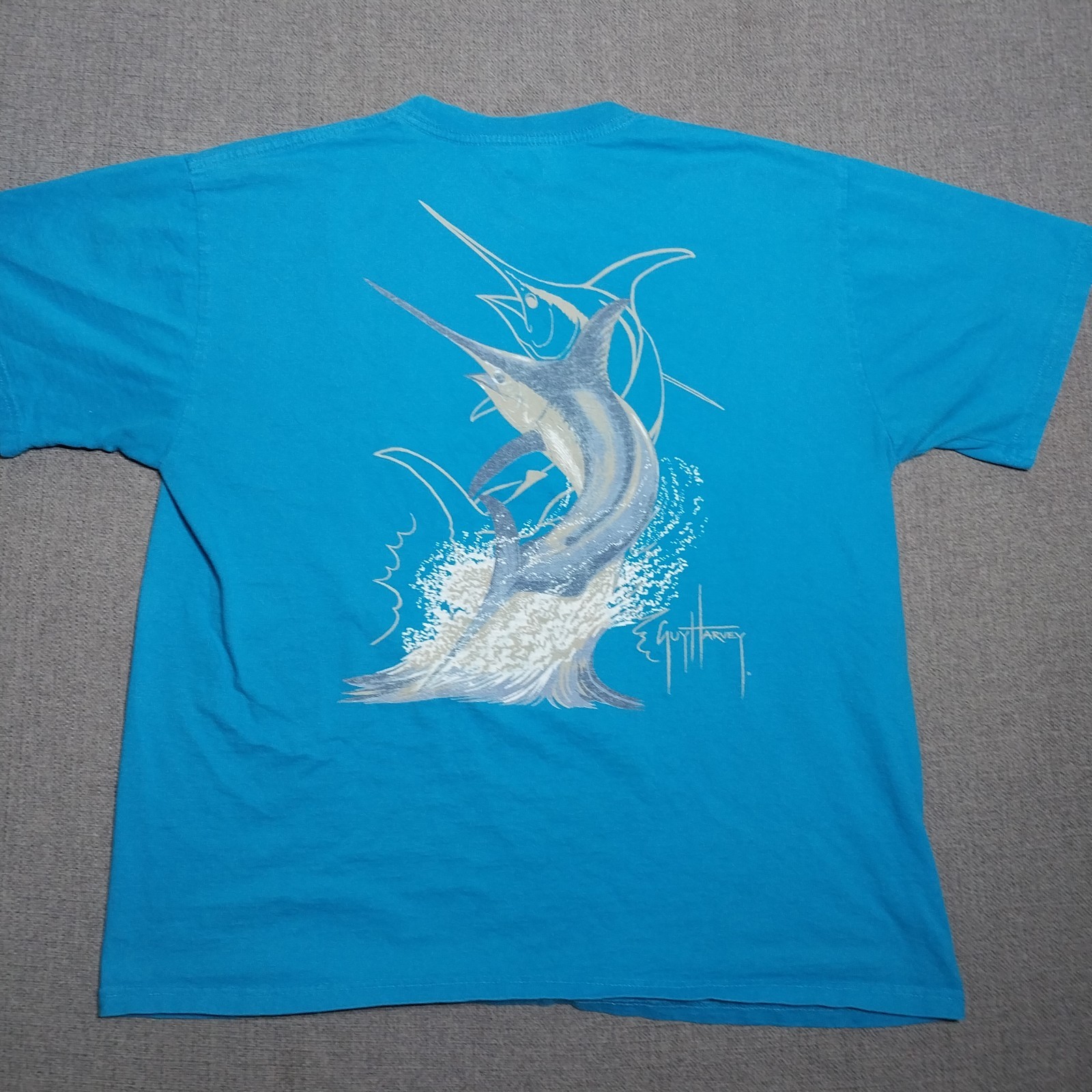 Men's Guy Harvey AFTCO Turquoise Marlin T Shirt Hanes Beefy Large gallery
