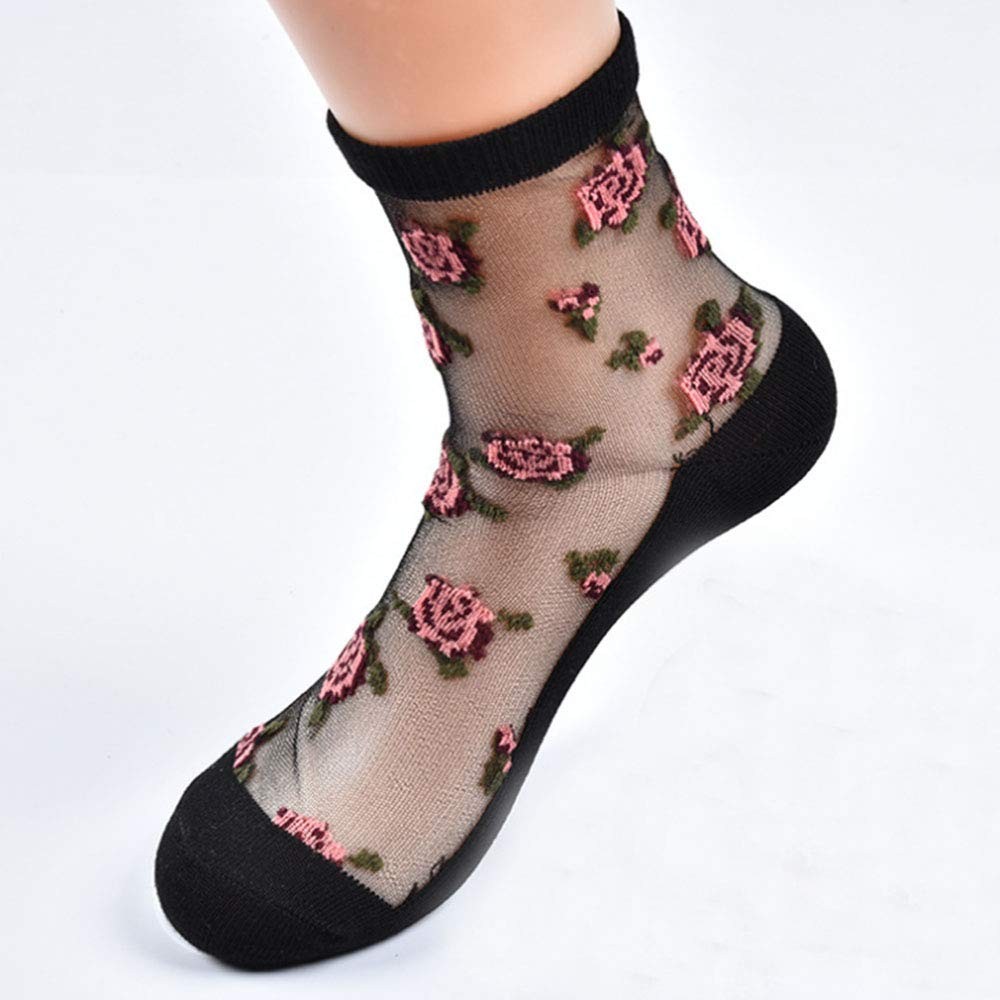 10 Pairs Women's Spring Summer Floral Transparent Thin Short Silk Socks gallery