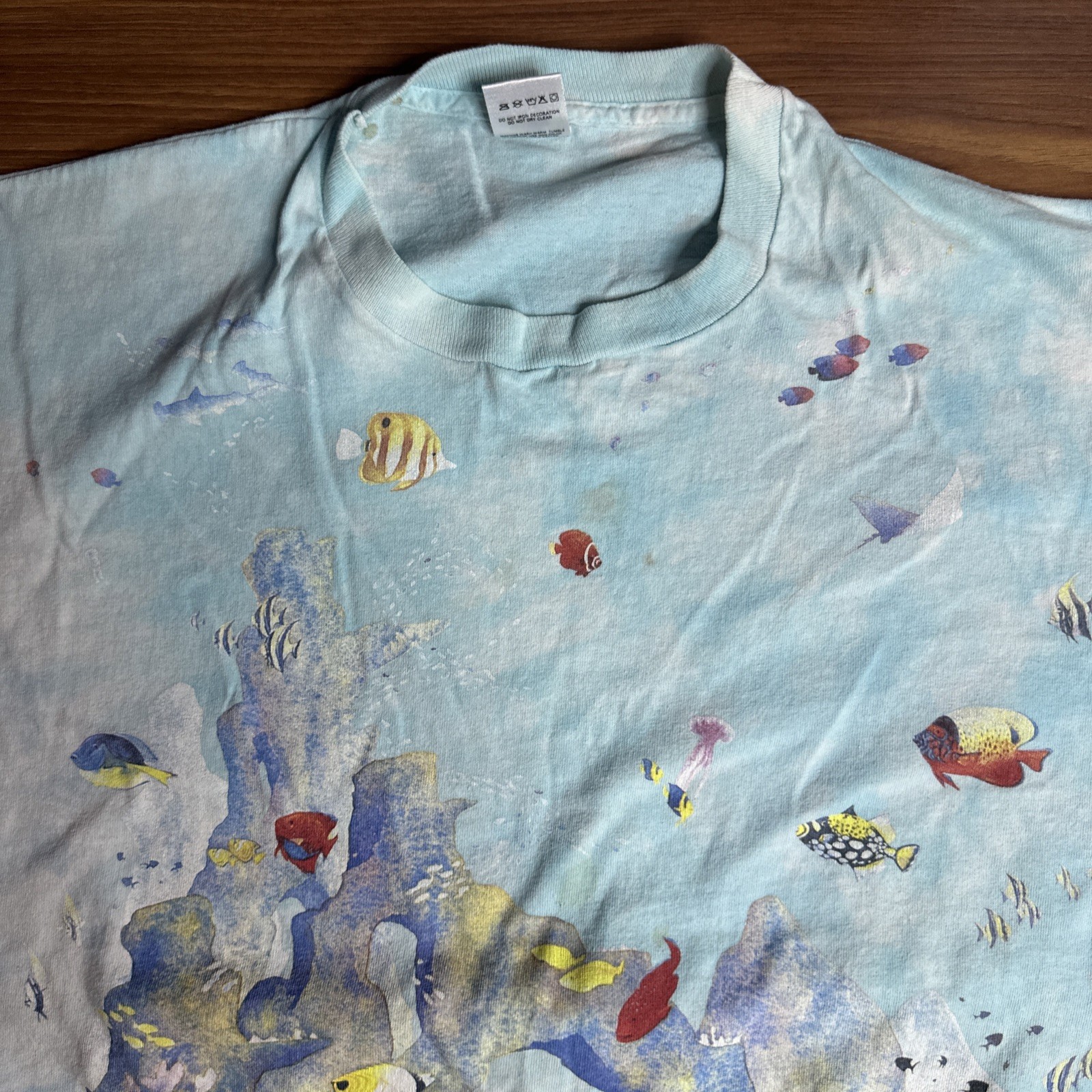 Vintage 1992 Liquid Blue Coral Reef Aquatic Sea Life Fish AOP Shirt XL Tie Dye gallery