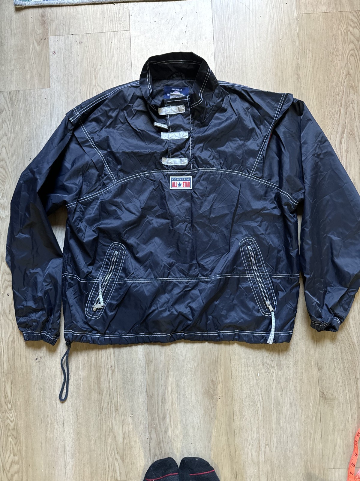 Converse Navy Stitch Logo Patch Old Skool Half-Zip Pullover Anorak XL