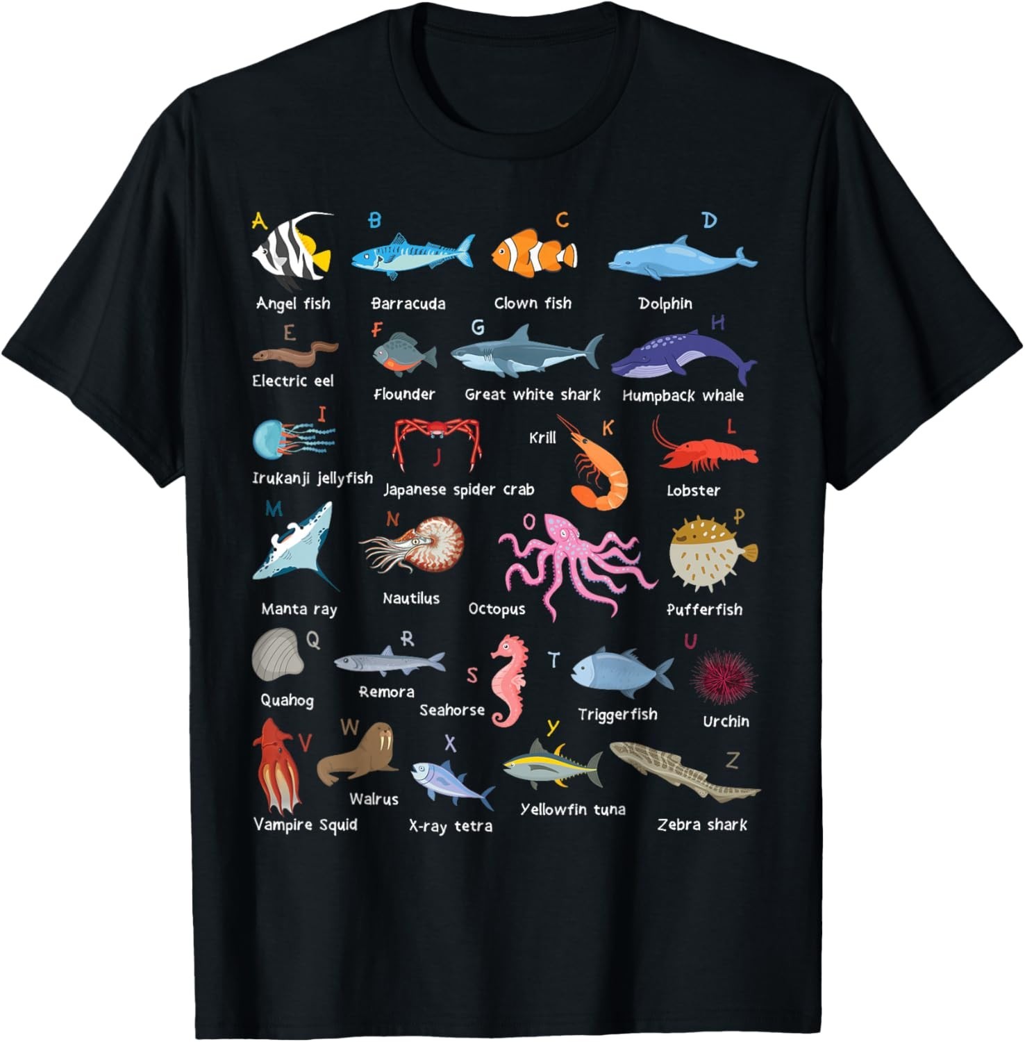Funny A-Z Ocean Life Exploration - Sea Creatures Alphabet Gift Unisex T-Shirt gallery