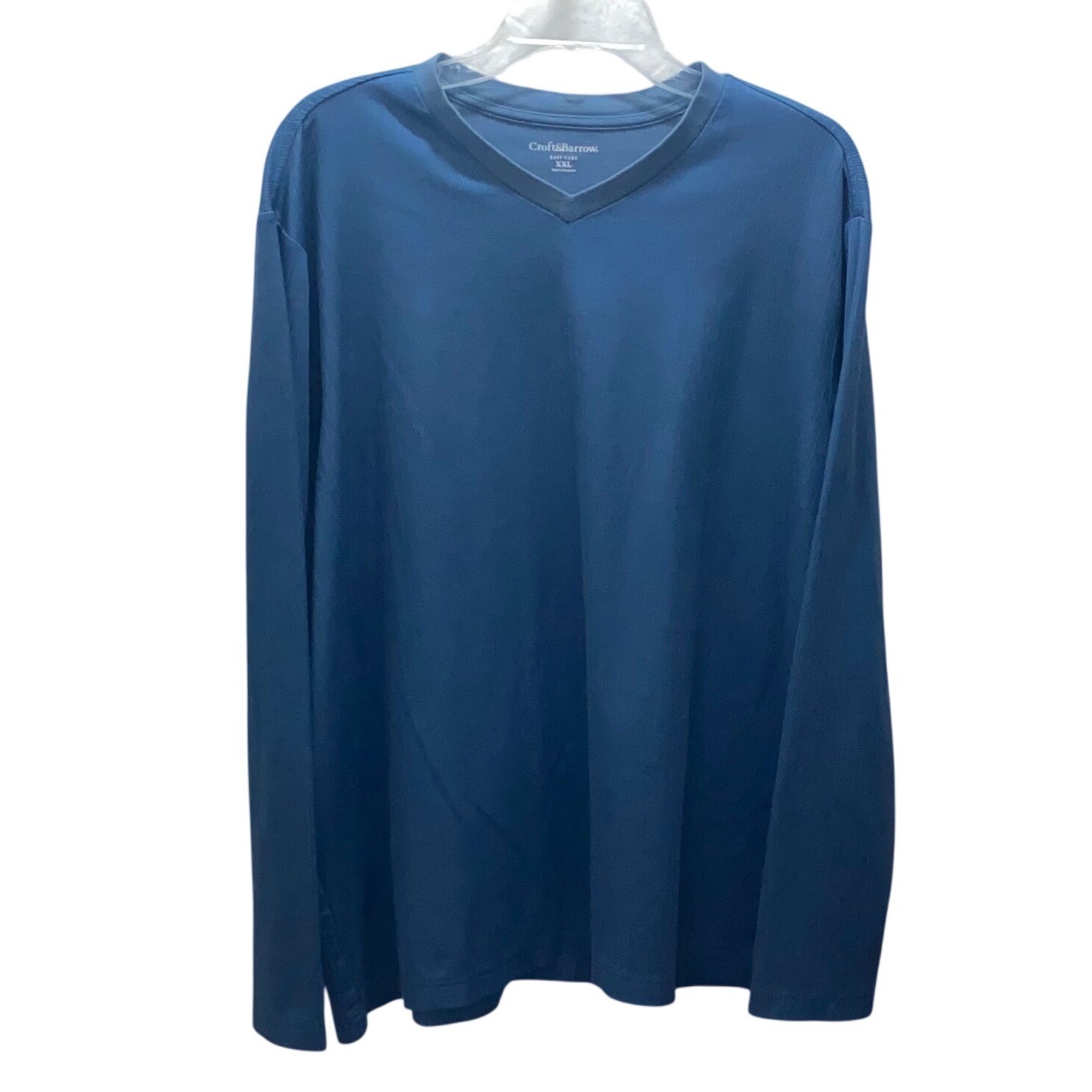 Croft & Barrow Mens XXL Blue Ribbed V-Neck Long Sleeve Easy Care T-Shirt gallery