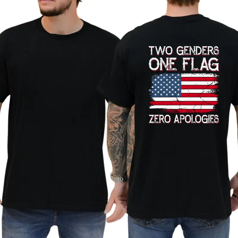 Two Gndrs One Flag Zero Apologies T-shirt, Unisex Graphic Tees, Funny Shirts, Ca
