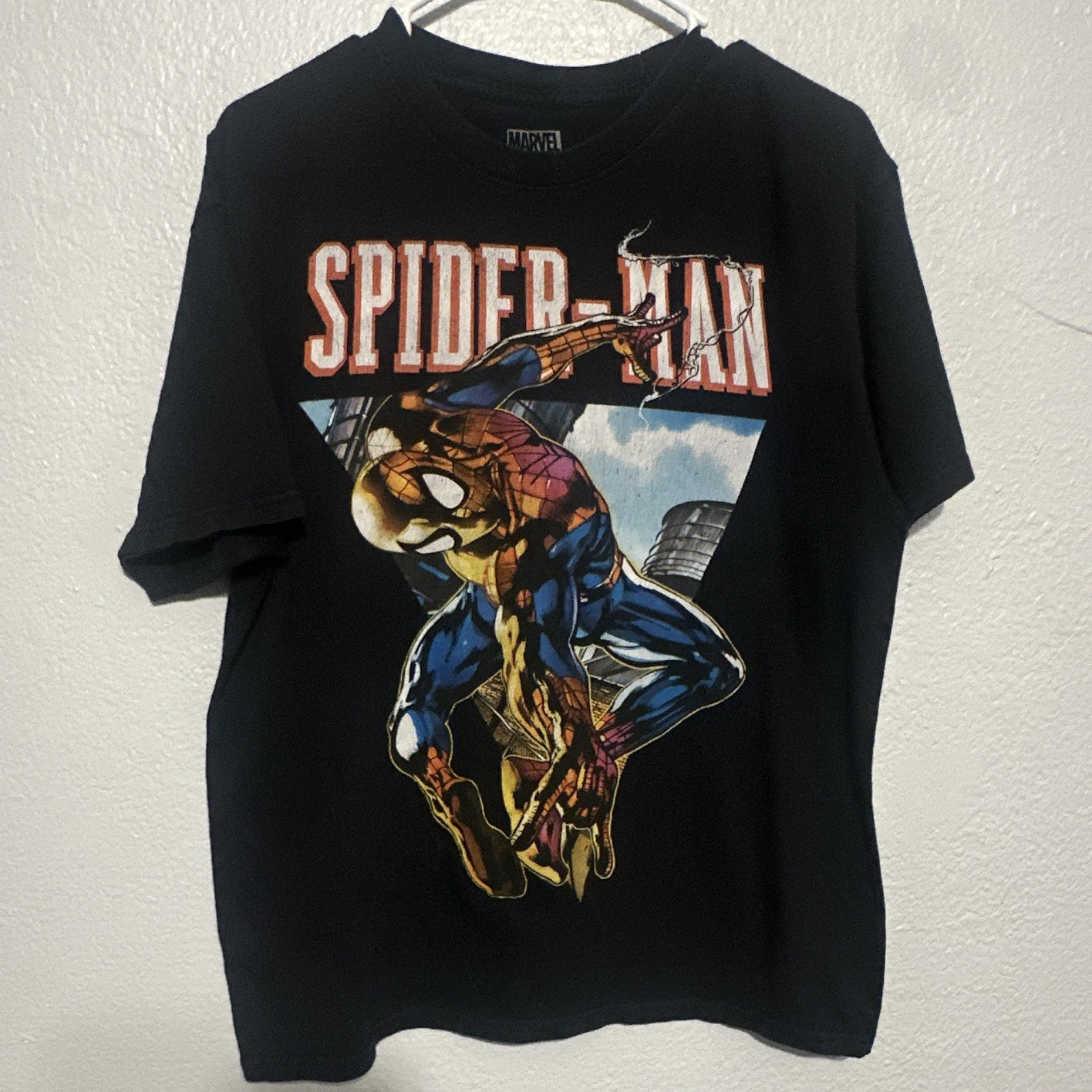 Marvel Spider-Man Black Graphic Print Crew Neck Short Sleeve T-Shirt Men’s L