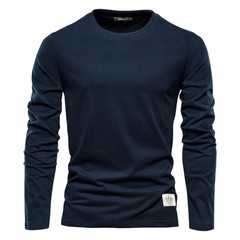 100% Cotton Long Sleeve T Shirt for Men Solid Spring Casual Mens T-shirts High